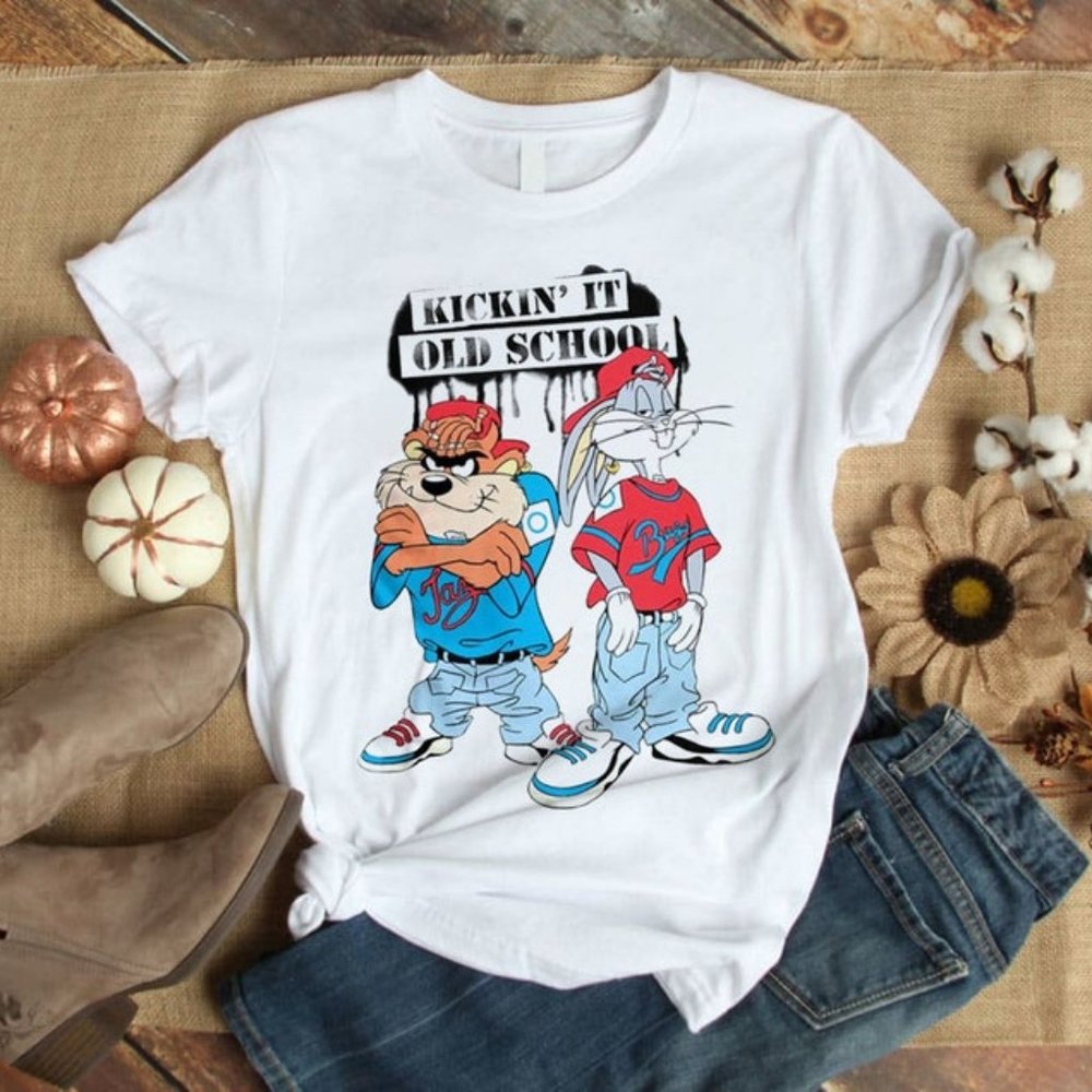 Taz & Bugs Bunny Kickin' It Old School T-Shirt, Funny Taz Shirt Fan Gifts